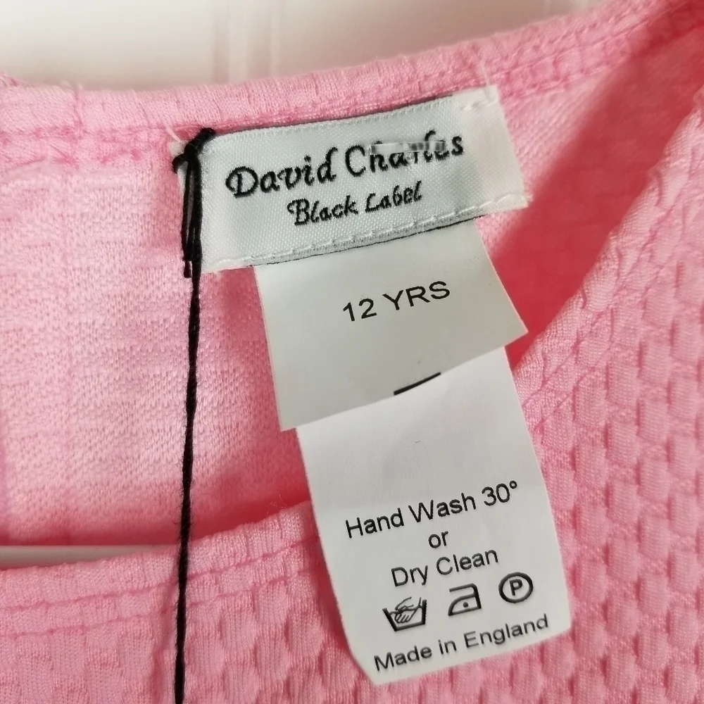 David Charles London Black Label Pink Diagonal Ruffle Shift Dress NWT Sz 12 Yrs - Picture 4 of 11